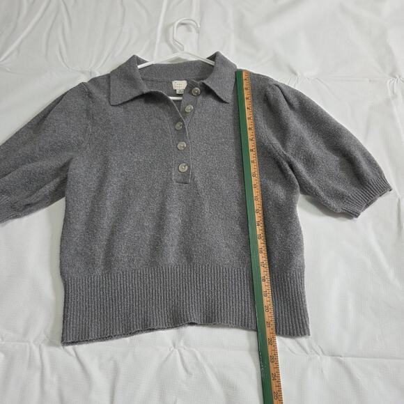 A New Day Grey Short Sleeve Button Collared Sweater Top Woman's Size Small - Picture 6 of 7